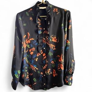 TORY BURCH Floral Ruffle-Front Button Blouse Shirt